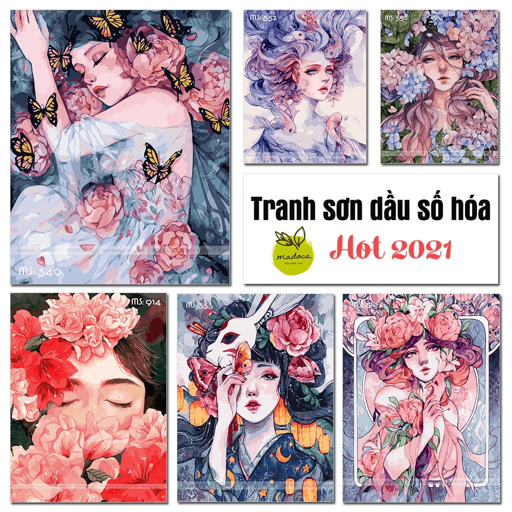 Tranh tô màu theo số Madoca đã căng khung 40-50cm, tranh sơn dầu số họa tự tô siêu giảm giá 2023, tranh trang trí decor