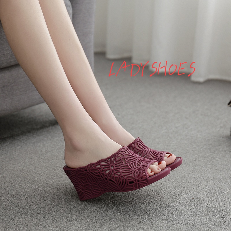 Dép nữ đế xuồng mủ thiết kế hoa văn đế dày mềm mại chống trượt LADYSHOES