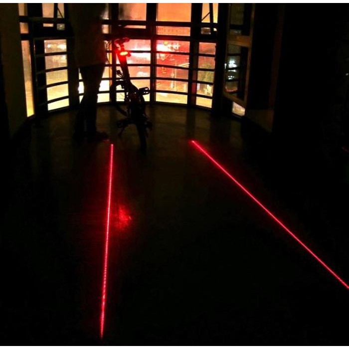 Đèn Chiếu Hậu Xe Đạp 2 Tia Laser Màu Đỏ Chùm Sáng Và 3 Đèn LED