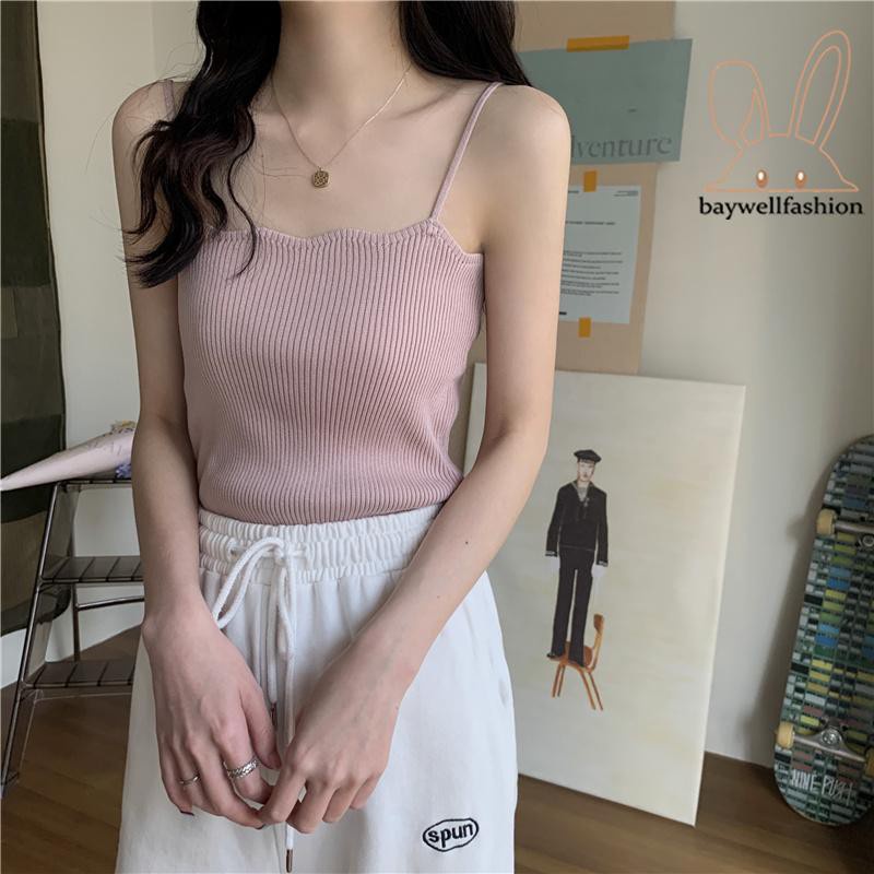 Áo croptop dệt kim màu trơn thiết kế đơn giản dành cho nữ