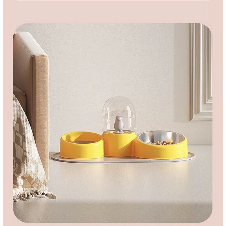 [Phiên bản 2in1]Bình uống nước tự động kèm bát ăn nghiêng chống gù đa năng 2in1 cho chó mèo - 4pets official