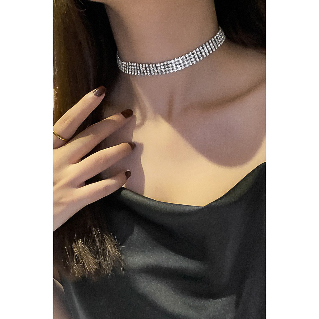 Vòng cổ choker bản 4 dây đá