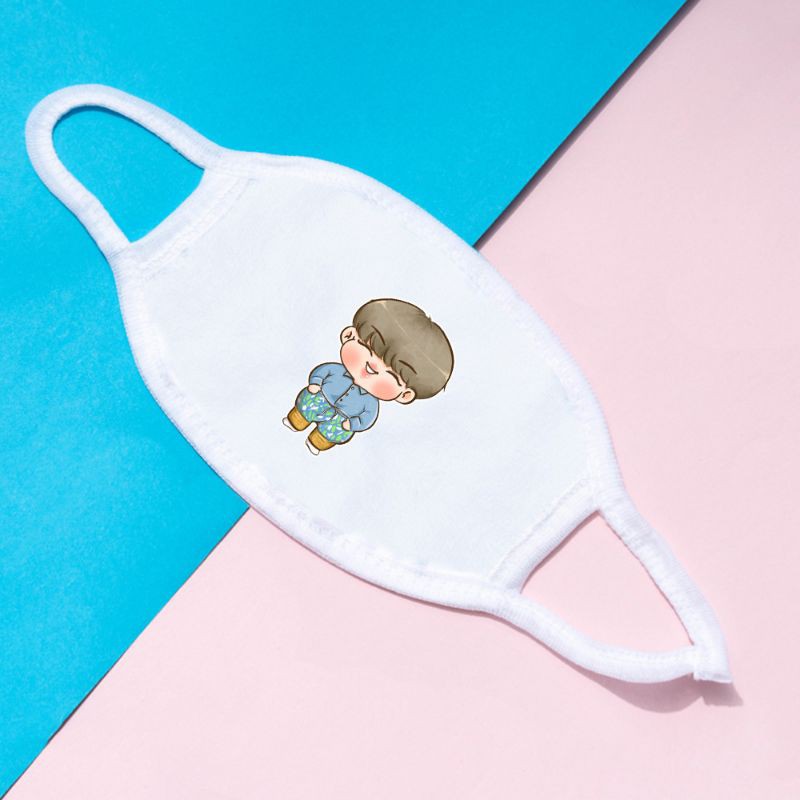 Khẩu Trang Vải Màu Đen Trắng Chất Liệu Cotton Cao Cấp  In Hình Chibi Các Thành Viên Nhóm Nhạc BTS