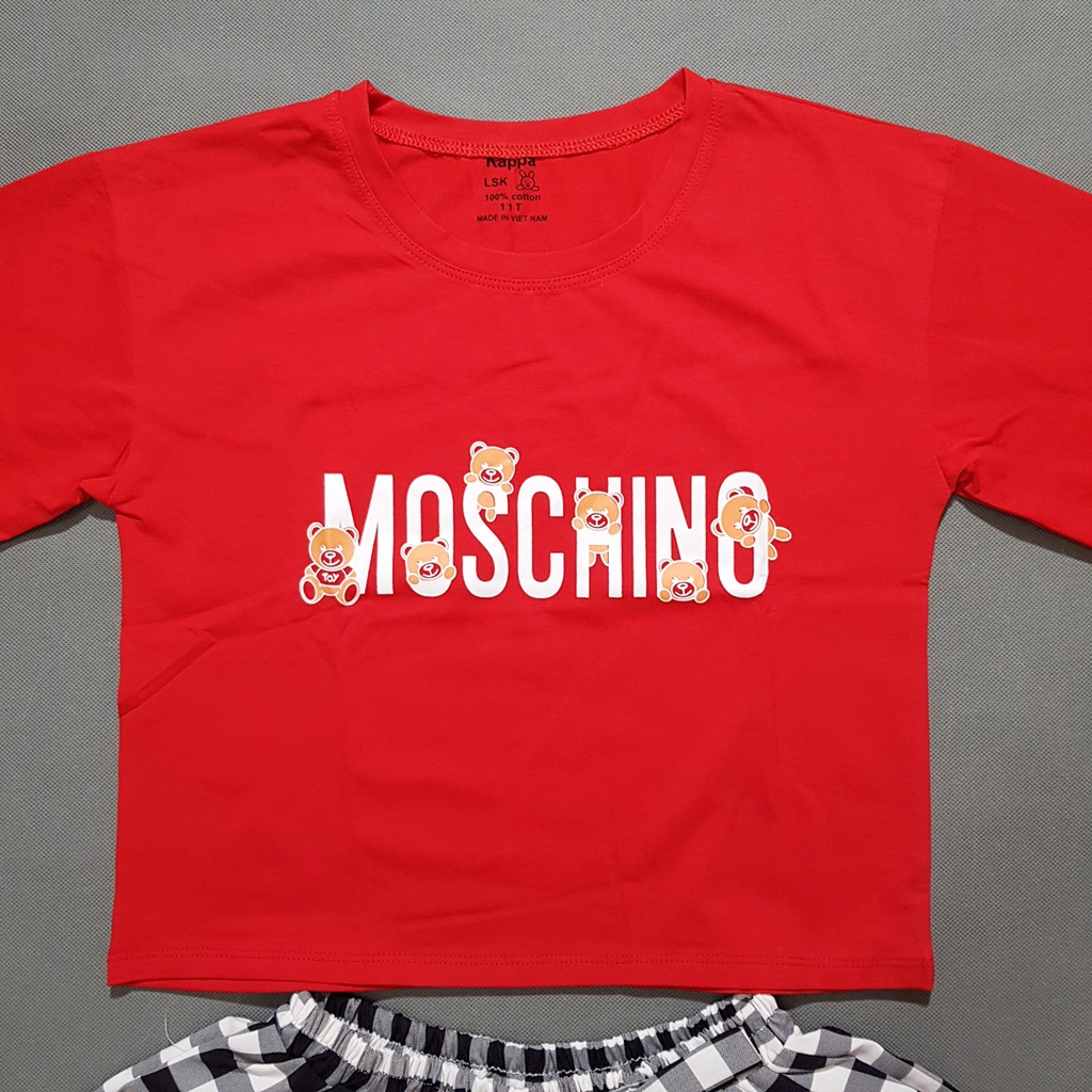 Bộ áo thun croptop váy caro xòe cho bé gái đi chơi 27-52kg