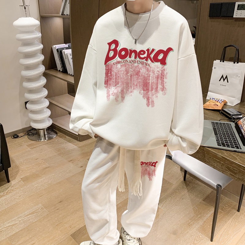 Ifnicefuture Mới Set Áo hoodie Dài Tay Cổ Tròn Dáng Rộng + Quần In Họa Tiết Thời Trang Cho Nam