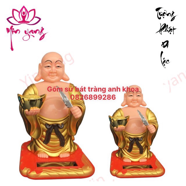 Tượng Phật Di Lặc Dáng Đứng Gật Gù Vẫy Quạt Năng Lượng Mặt Trời