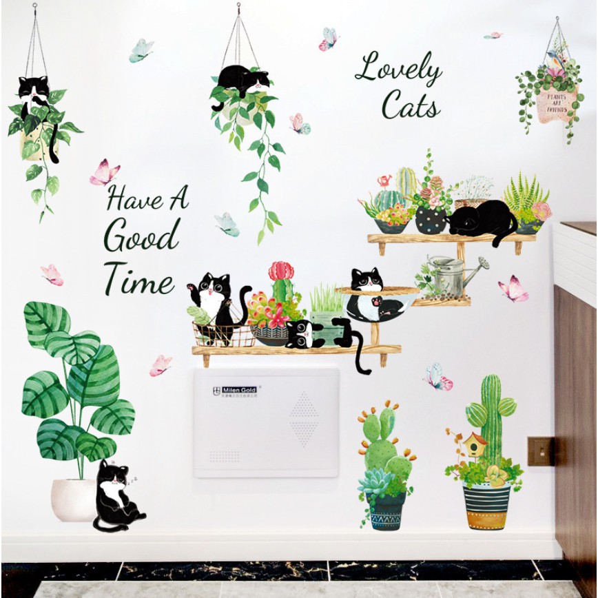 Decal dán tường Cây cảnh và lovely cat