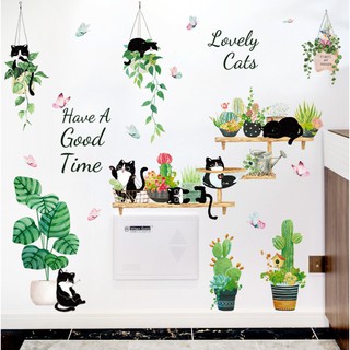 Decal dán tường Cây cảnh và lovely cat