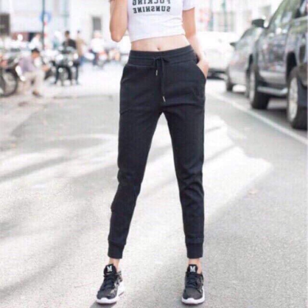 Quần jogger len tăm bo gấu nữ quần nỉ jogger len tăm quần nữ TED11