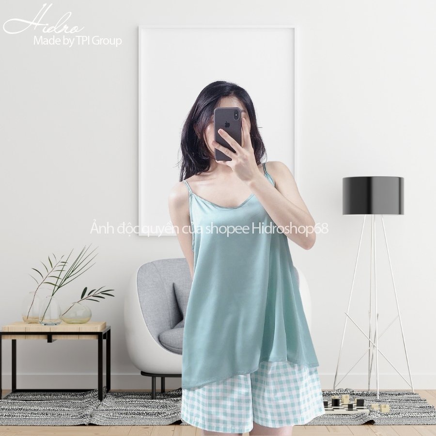 Bộ Hai Dây Lụa Satin Mix Quần Kẻ Caro Chất Đẹp