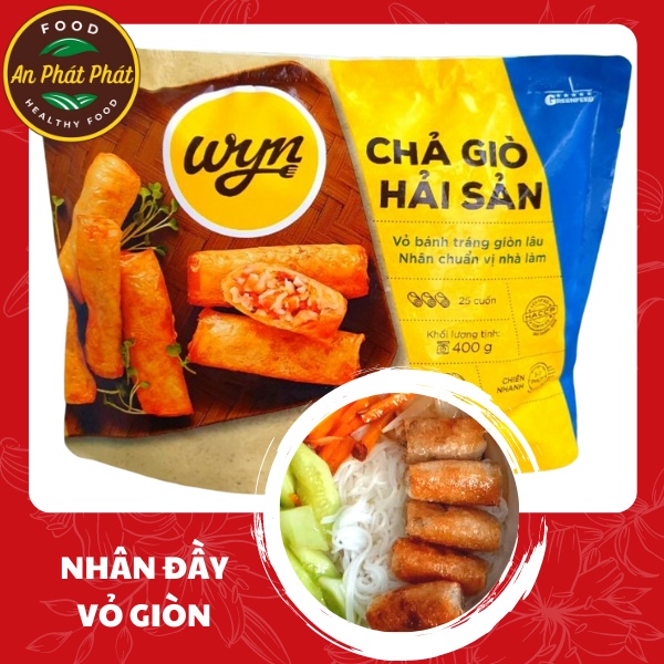 Chả Giò Hải Sản Wyn 400g, thương hiệu G Kitchen. Ngon như chả giò Cầu Tre, nhân thịt, vỏ làm từ bánh tráng An Phát Phát