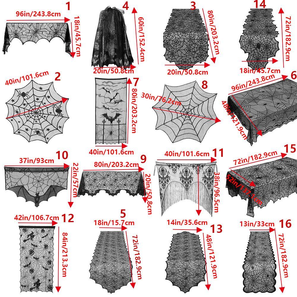 Khăn trải bàn/ quàng cổ/ chụp đèn/ rèm ren mạng nhện hình tròn màu đen trang trí trong nhà/ lò sưởi Halloween/ Lễ tạ ơn