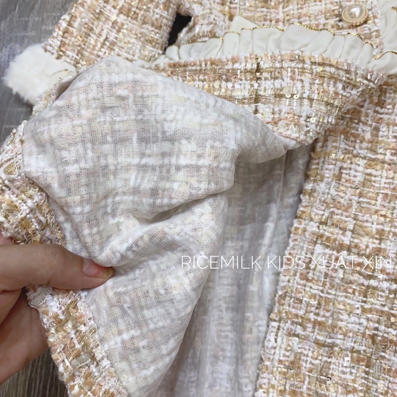 Váy dạ cho bé gái cổ lông xuất dư xịn lấp lánh