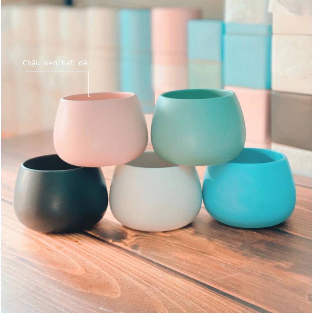 Chậu sứ trồng cây để bàn men mát Bát Tràng [IN HÌNH VẼ CHỮ THEO YÊU CẦU]-Mẫu hạt dẻ