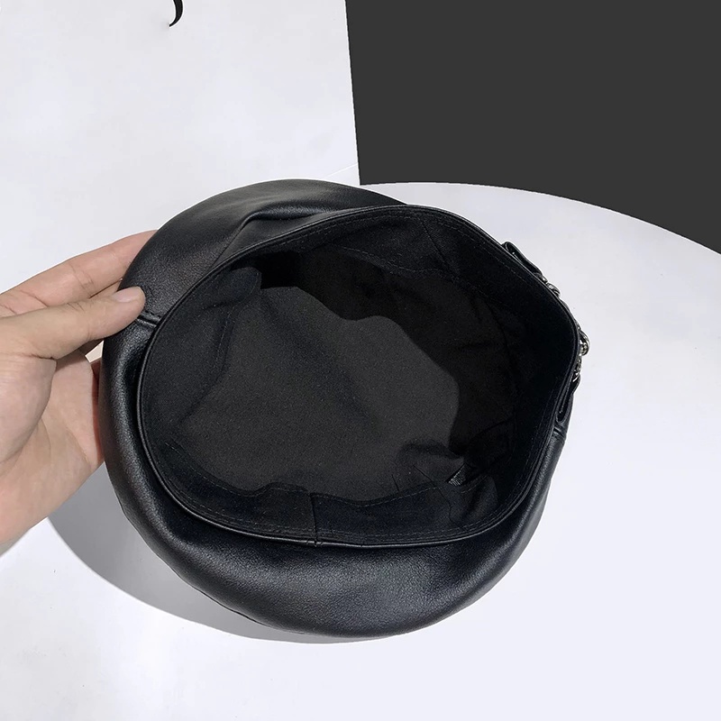 Mũ beret màu trơn phối dây xích kim loại phong cách vintage thanh lịch cho nữ