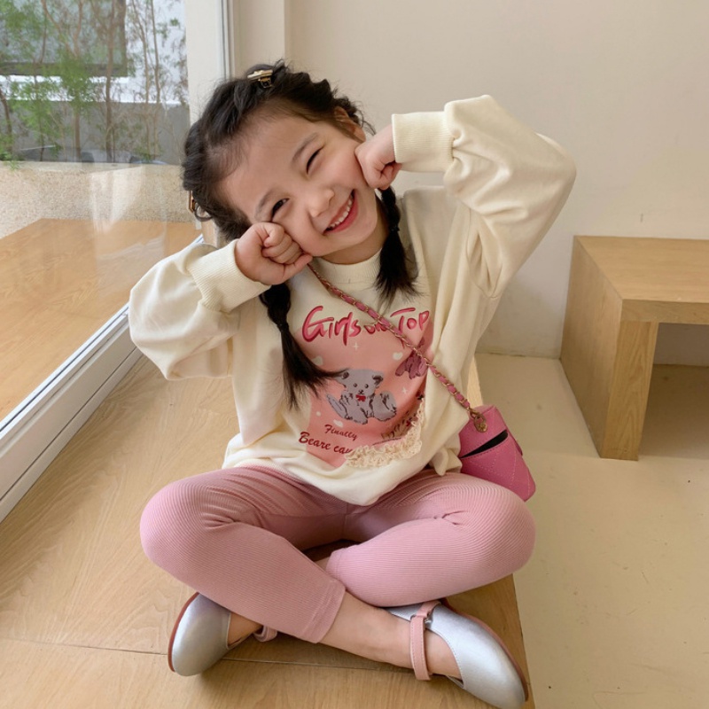 Áo Sweater Cổ Tròn Dáng Rộng In Họa Tiết Hoạt Hình Phong Cách Hàn Quốc Dễ Thương Thời Trang Mùa Thu Cho Bé Gái