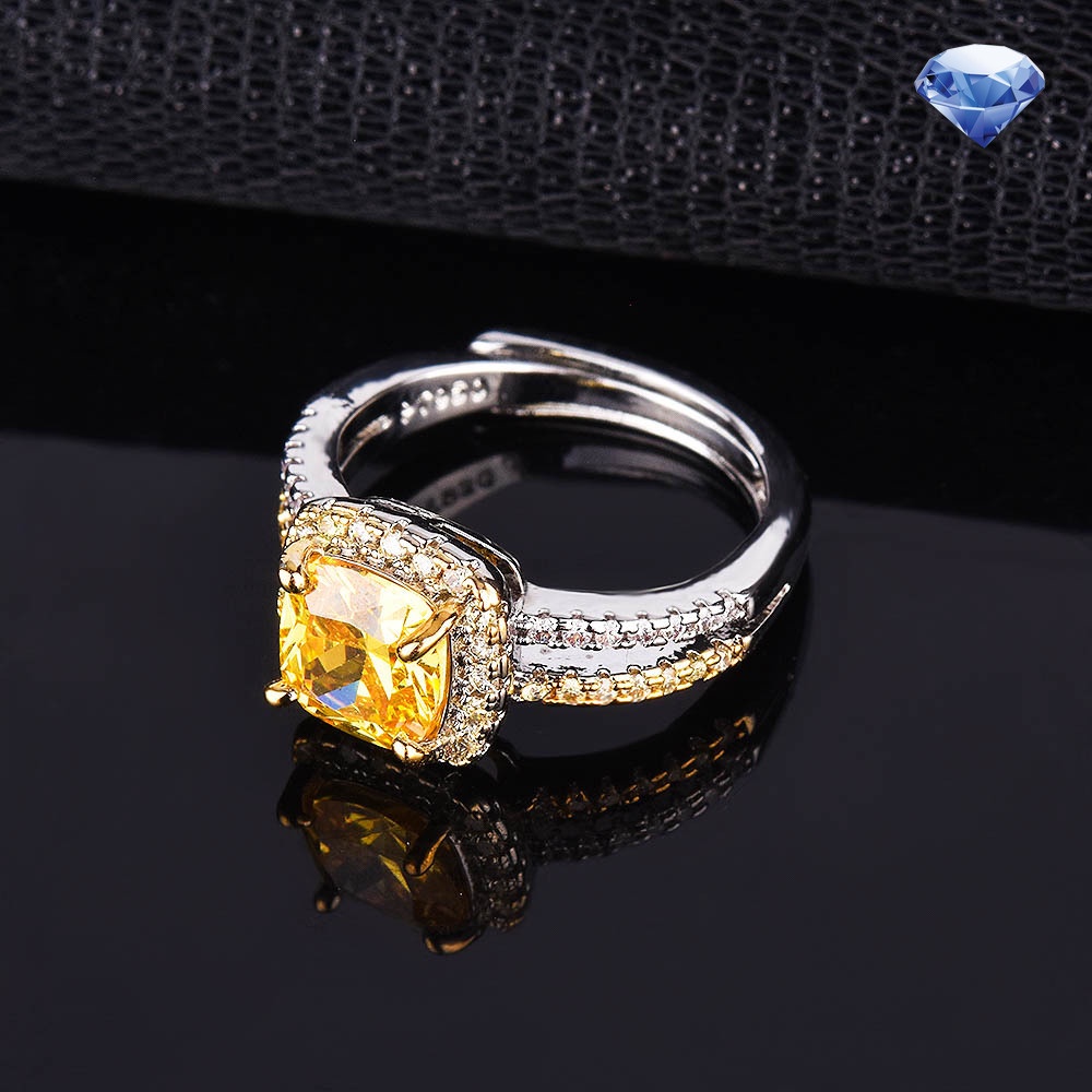 Nhẫn hở hai lớp hình vuông đính đá kim cương tự nhiên thời trang