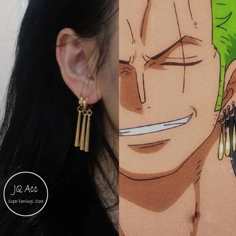 Bông Tai Cá Tính Khuyên Tai Tròn Bộ Khuyên Tai Vòng Roronoa Zoro Màu Bạc Thời Trang Cho Nam Và Nữ