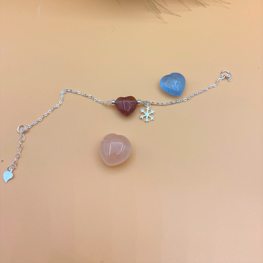 Lắc tay bạc nữ đơn giản đính đá dâu tây đỏ hình trái tim cực xinh - Mã LTB005 - Charm Bạc 925