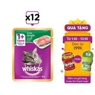 WHISKAS® Thức ăn cho mèo lớn dạng sốt vị cá ngừ 80g (12 gói)