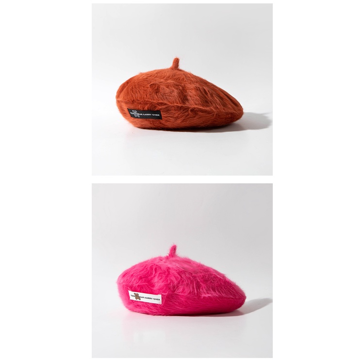 Mũ Beret Lông Thỏ Màu Đen Thời Trang Mùa Đông Cho Nữ