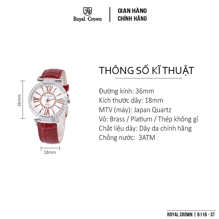 Bộ Sưu Tập Đồng Hồ Nữ Chính Hãng Royal Crown Dây Da 6104ST/3850ST/6116ST | BigBuy360 - bigbuy360.vn