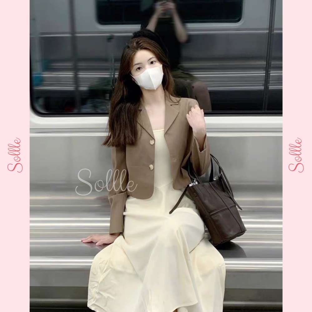 𝗦𝗔𝗟𝗘 Áo vest nữ khoác lửng croptop blazer dài tay trơn nhiều màu có đệm vai Hàn Quốc Sollle