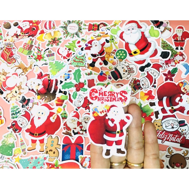 sét 30-50 sticker noel giáng sinh ép lụa cắt laze bóc dán