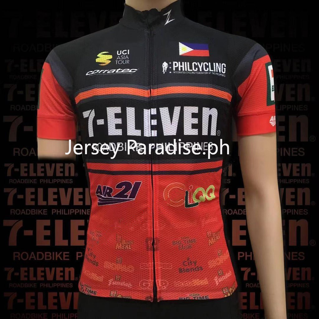 2021 NEW 711 Bicycle Jersey Powerband Cycling Jersey Bibset Philippines PILIPINAS Seven Eleven 7/11 Short Sleeve Team Racing Cycling Jersey Top and Pants-Pineapple Fabric