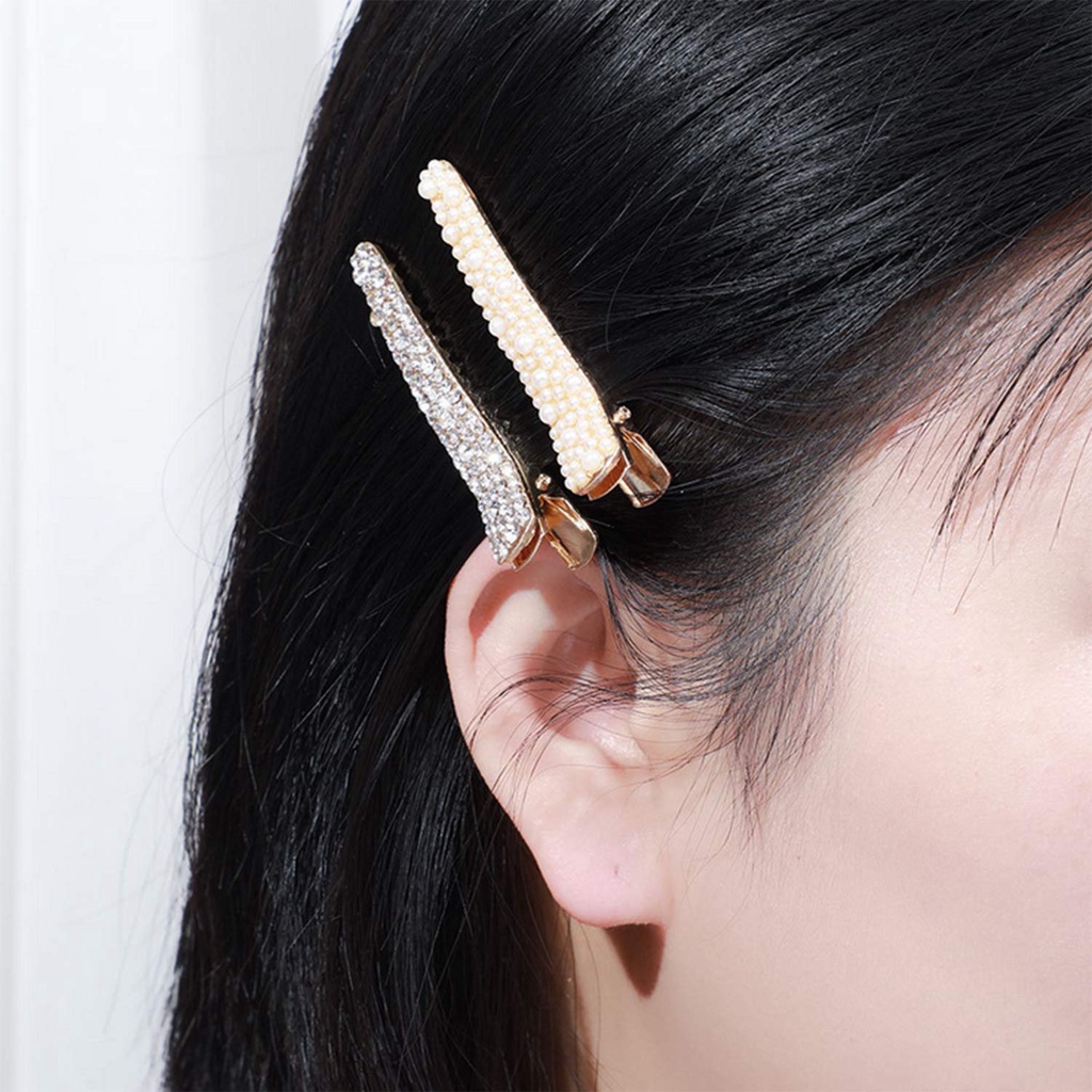 Kẹp Tóc Mỏ Vịt Đính Đá Ngọc Trai Giả Bằng Hợp Kim Lấp Lánh Thời Trang Cho Nữ