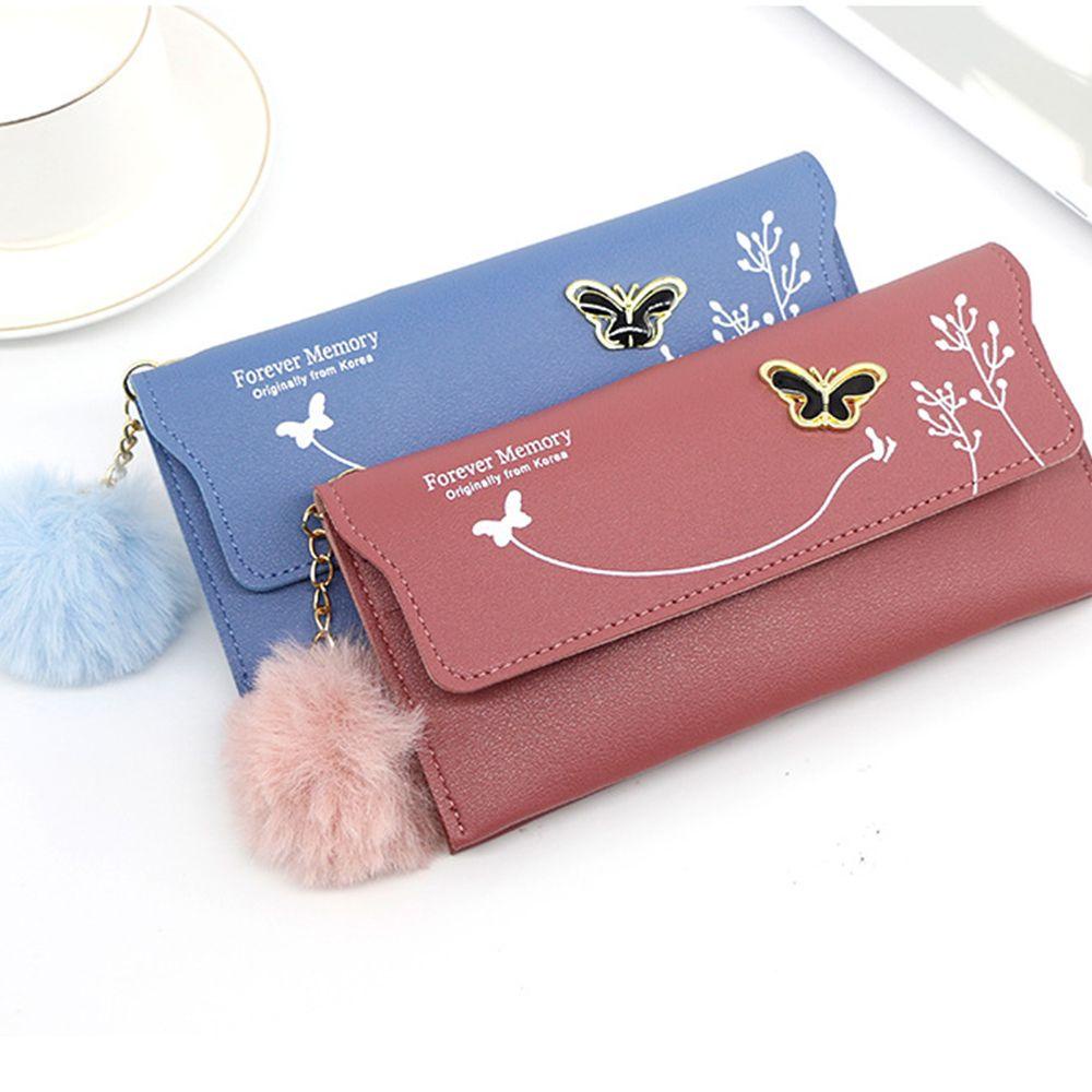 SOMEDAYZL Ví Da PU Cầm Tay Màu Trơn Đính Nơ Bướm Đơn Giản Phong Cách Retro Cho Nữ