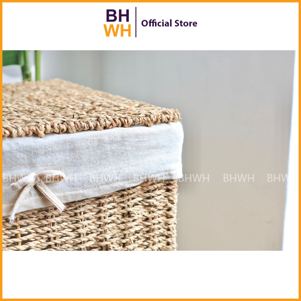 Thùng/ Giỏ Lục Bình, Giỏ Cói Đựng Quần Áo, Hộp đựng Chăn Màn, Thùng có nắp có lót vài bên trong tiện dụng - Bhwh