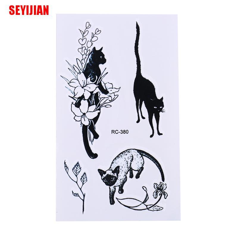 (SEY) Waterproof Temporary Tattoo Stickers Black Cat Water Transfer Flash Tatoo Fake