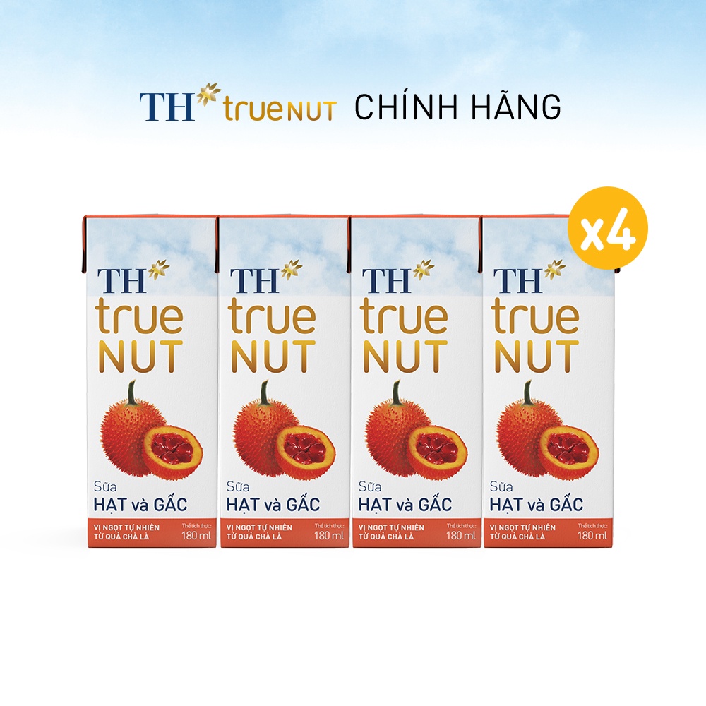 4 Lốc sữa hạt và gấc TH True Nut 180ml (180ml x 4 hộp)