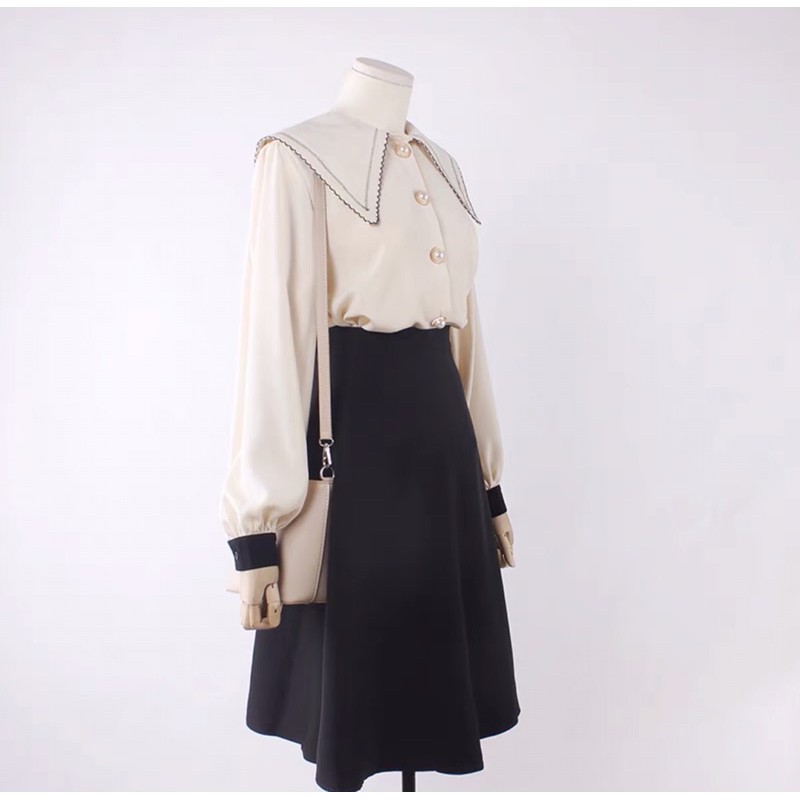 Chân váy công sở xoè dáng dài có túi 2 bên sườn