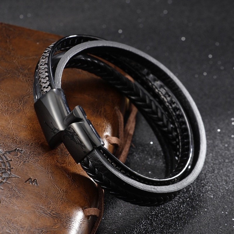 Vòng Tay Da Nhiều Lớp Phong Cách Hip Hop Cá Tính 19CM / 21CM / 23CM