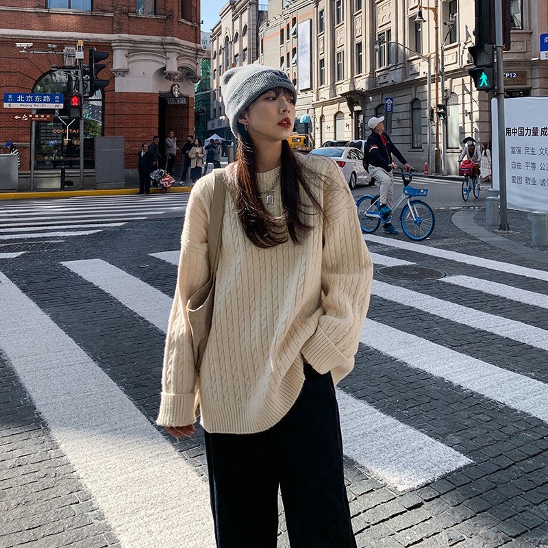 Áo Sweater dáng rộng màu sắc đơn giản trẻ trung phong cách Hàn Quốc cho bạn gái