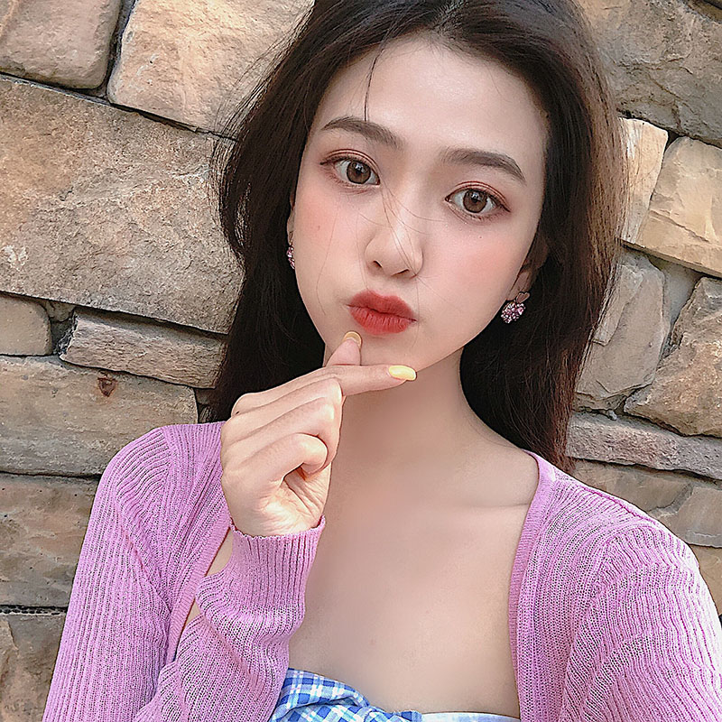 Bông Tai Hình Trái Tim Đính Đá Dễ Thương Phong Cách Hàn Quốc