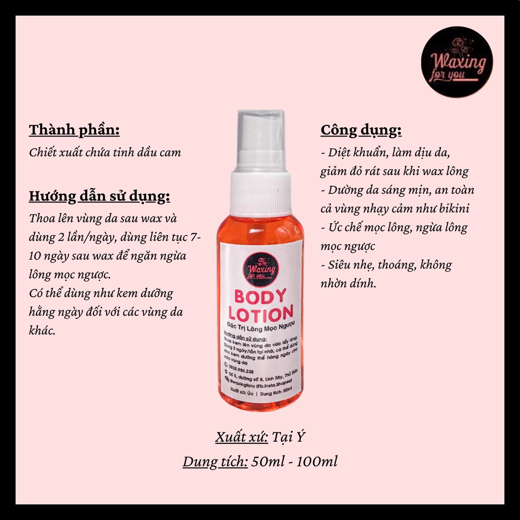 LOTION DƯỠNG DA SAU WAX CỦA ITALWAX ❤Freeship❤ giảm đỏ sau wax và viêm lỗ chân lông (WAXINGFORU)