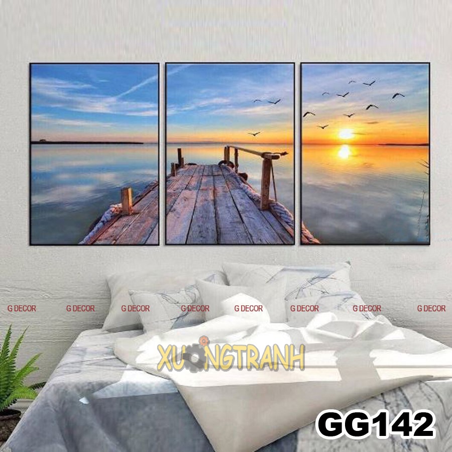 Tranh treo tường canvas 3 bức phong cách Bắc Âu 87, tranh phong cảnh trang trí phòng khách, phòng ngủ, phòng ăn, spa