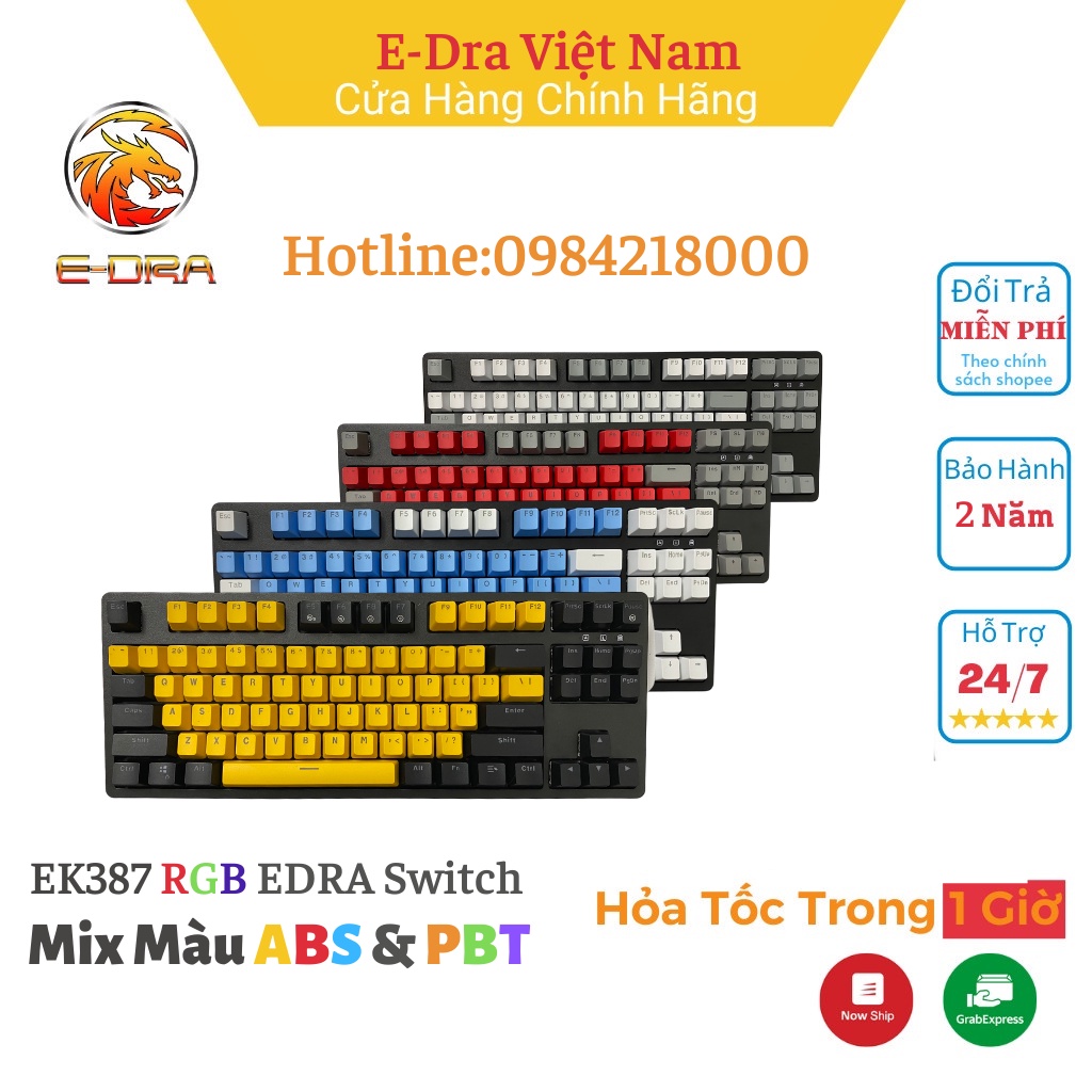 Bàn phím cơ EDra EK387 RGB EDRA Switch version 2022Bảo hành 2 năm chính hãng