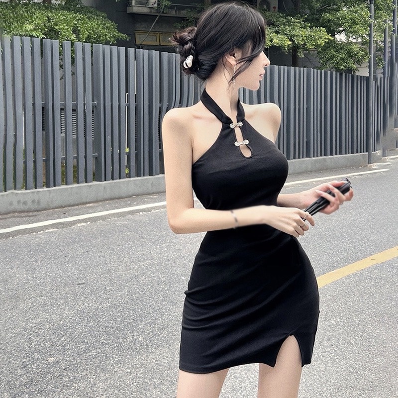 Váy Đầm Sát Nách Hở Lưng Màu Sắc Thanh Lịch Nữ