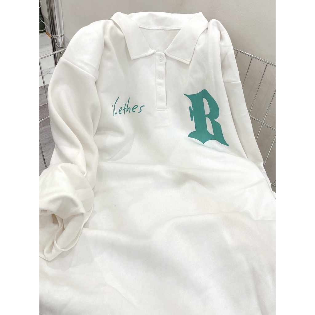 Áo Polo Dài Tay Cổ Bẻ Nam Nữ Unisex Dáng Rộng Oversize Chữ B In Hình Ngục Hình Lưng