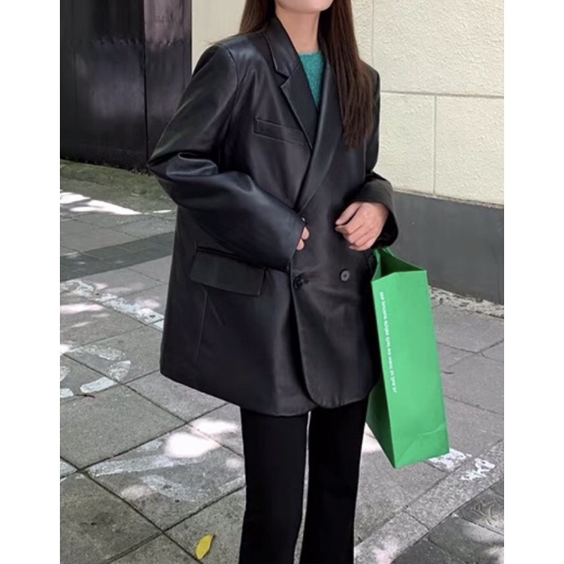 Áo Blazer da, áo khoác da unisex sang trọng phong cách cá tính