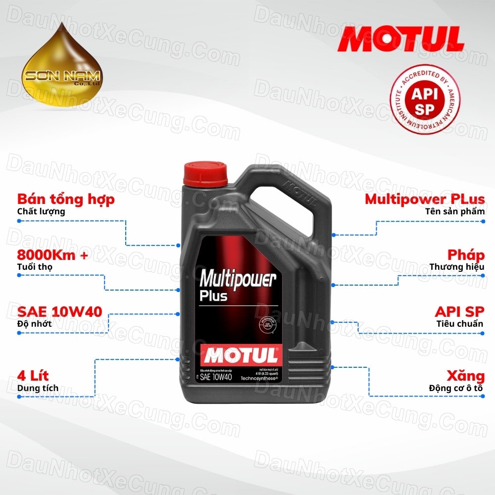 Dầu nhớt motul ô tô 10W40 chính hãng multipower plus SP 4L bán tổng hợp chất lượng cao.