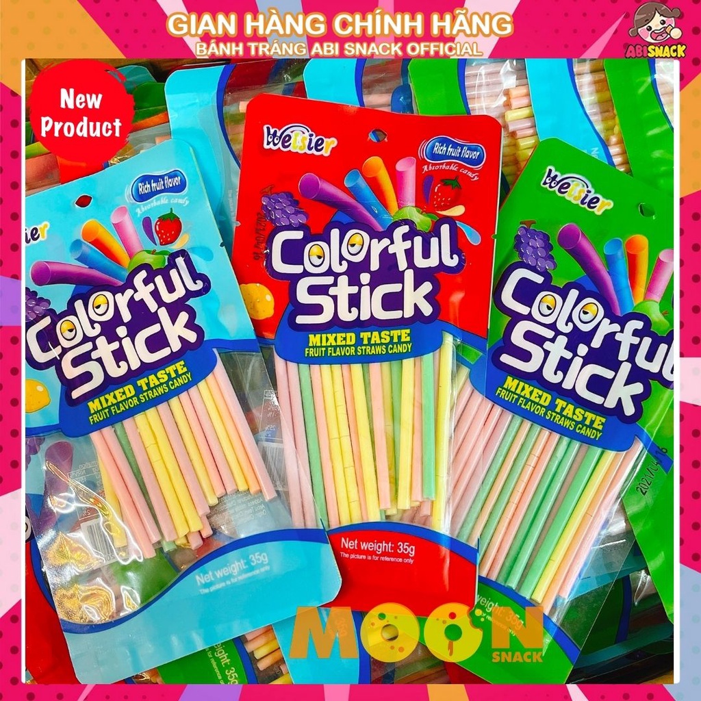 1 Gói Kẹo Tăm Lạnh kẹo que tăm kẹo stick đủ sắc màu vị trái cây hiệu Weisier Hongkong gói 35g ăn vặt tuổi thơ