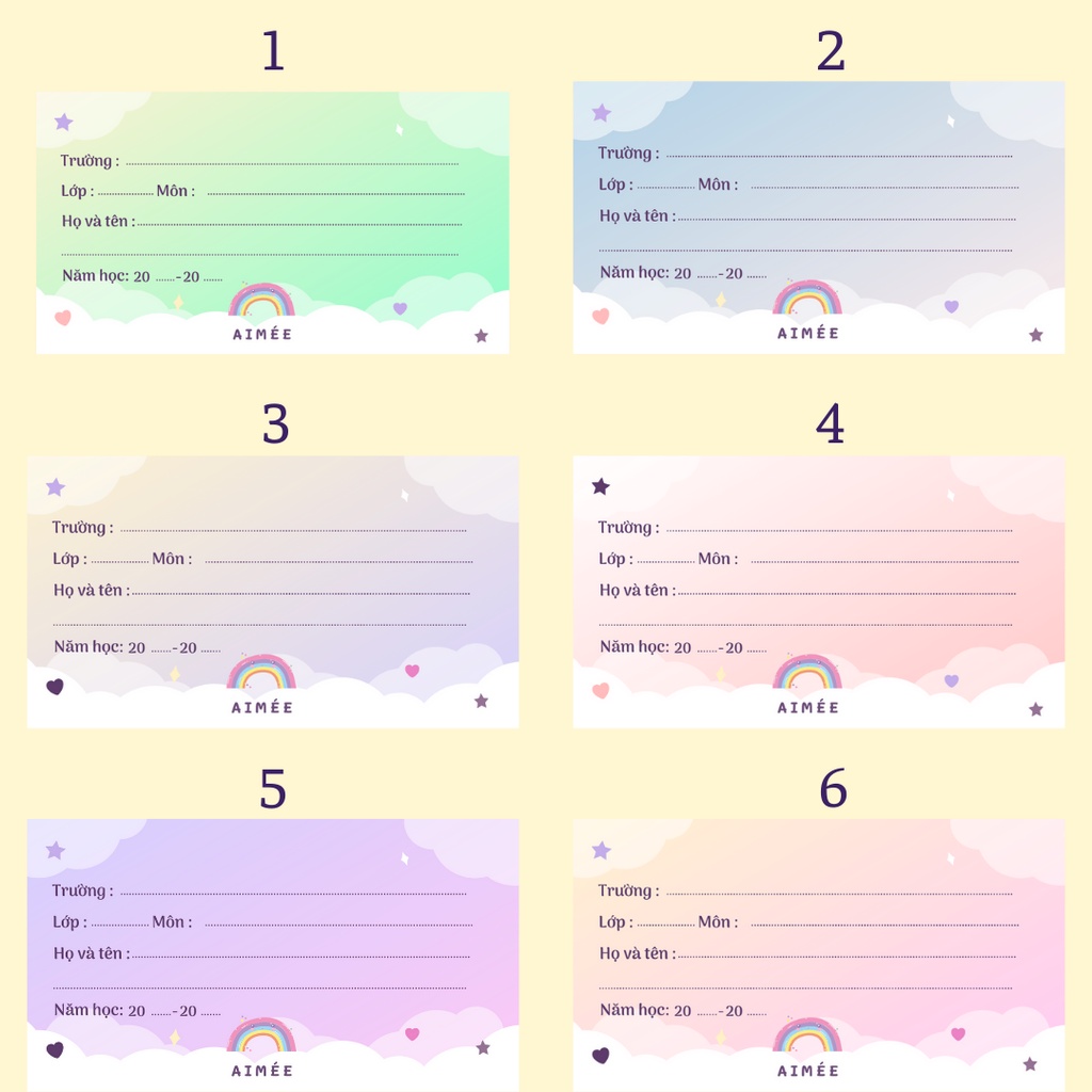 Set 12 Nhãn Vở Màu Pastel Xinh Xắn Aimée