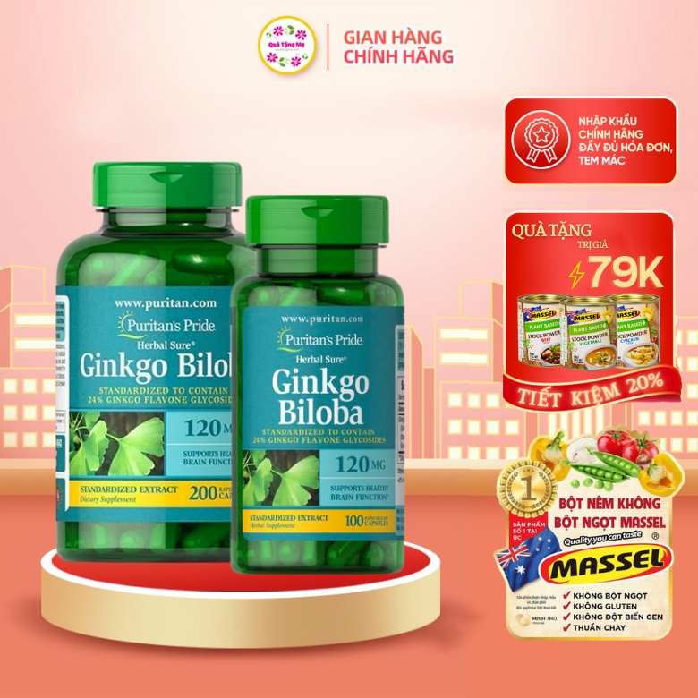Bổ não Ginkgo Biloba Puritans Pride 120mg 100 viên QT026