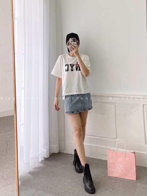 Áo Thun Nữ NYC mickey thun cotton mềm mịn thoáng mát phom lửng suông vừa phong cách trẻ trung