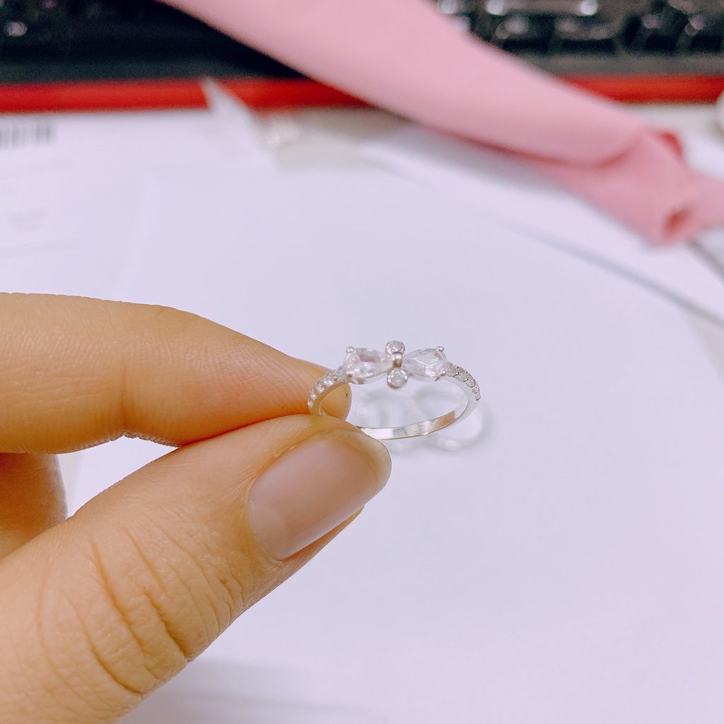 Nhẫn bạc nữ hình nơ đính đá xinh xắn LINH MIU SILVER